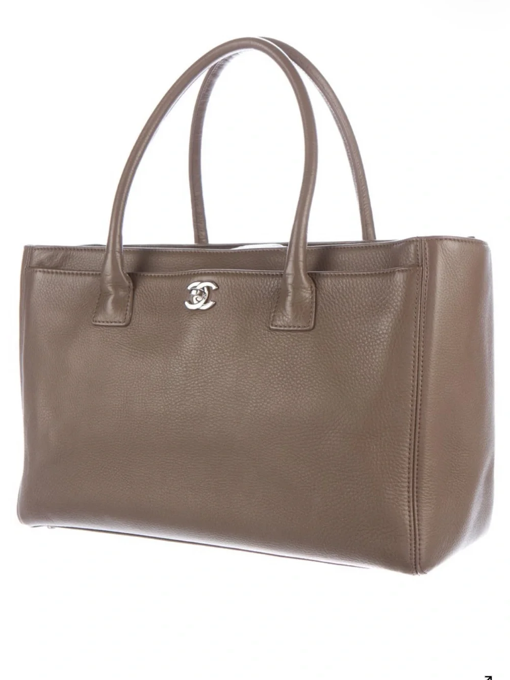 CHANEL Taupe Brown Pebbled Leather Medium Executive Tote